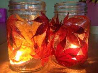 Mason Jar leaf candle holders